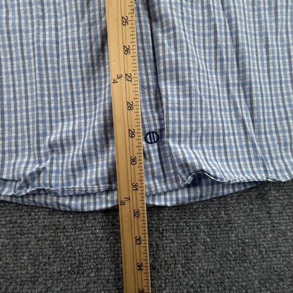 David Donahue Long Sleeve 17 34/35 Blue Check Trim Button Up Shirt Men Cotton - Picture 4 of 11